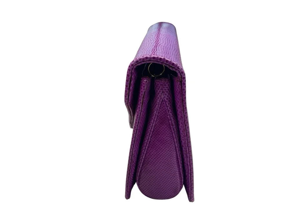 Judith Lieberman Purple Lizard Leather Envelope Clutch